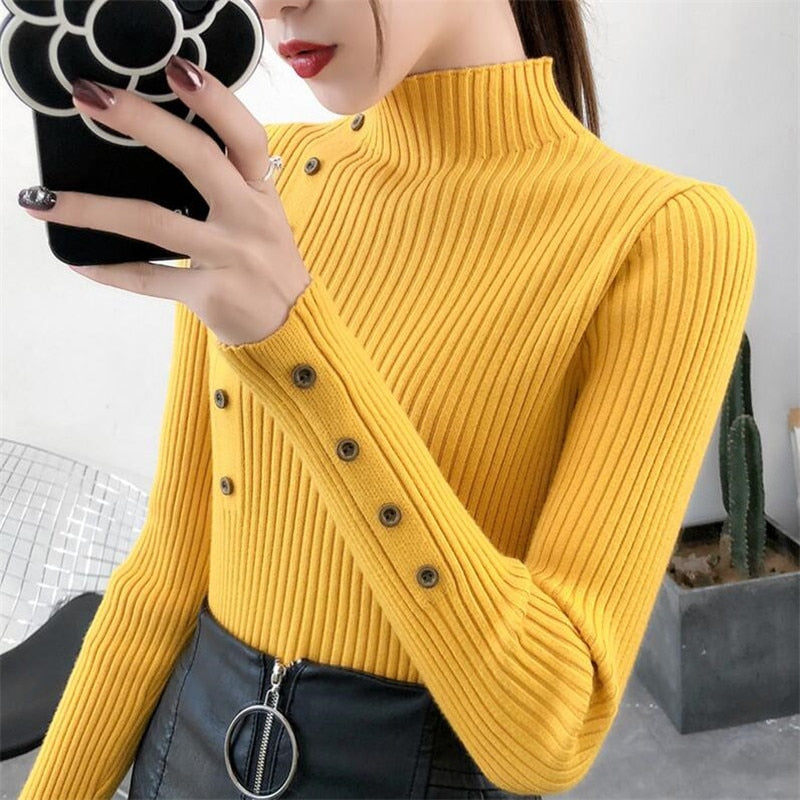 Solid Knitted Cotton Sweater for ladies