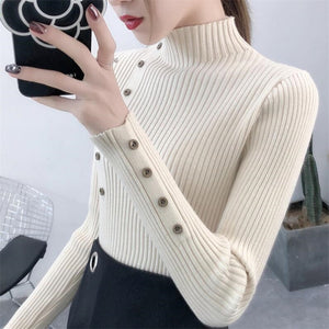 Solid Knitted Cotton Sweater for ladies