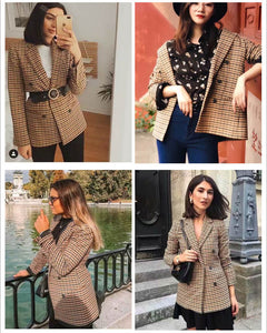 Fashion Autumn Women Plaid Blazers