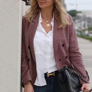 Fashion Autumn Women Plaid Blazers