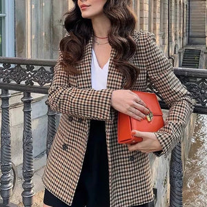 Fashion Autumn Women Plaid Blazers