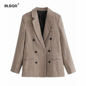 Fashion Autumn Women Plaid Blazers