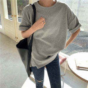 Casual Long Sleeve Loose Bottoming Solid Female Basic Thick Tops