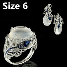 Kép betöltése a galériamegjelenítőbe: Elegant Vintage White Moonstone Silver Color Feather Rings &amp; Earrings
