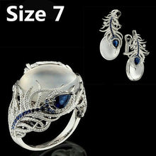 Kép betöltése a galériamegjelenítőbe: Elegant Vintage White Moonstone Silver Color Feather Rings &amp; Earrings
